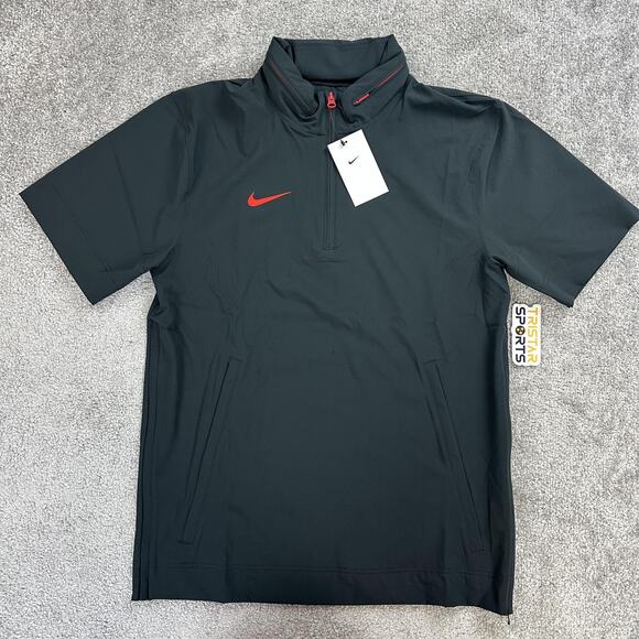 Nike Football Coaches Jacket Mens Small Black Red Dri-FIT 1/4 Zip Hooded - Picture 1 of 11